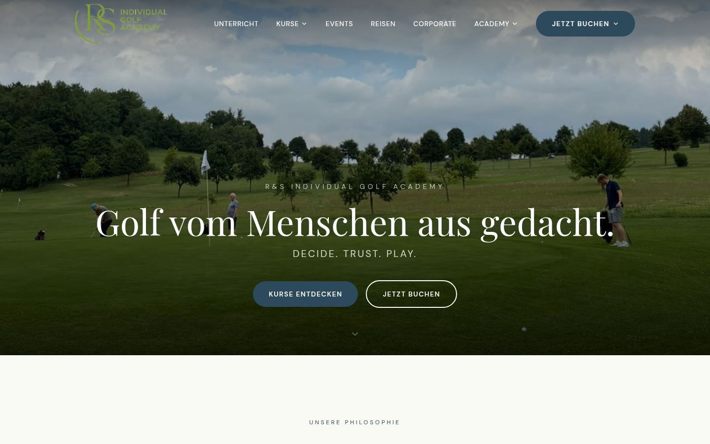 R&S Individual Golf Academy — Buchungsplattform